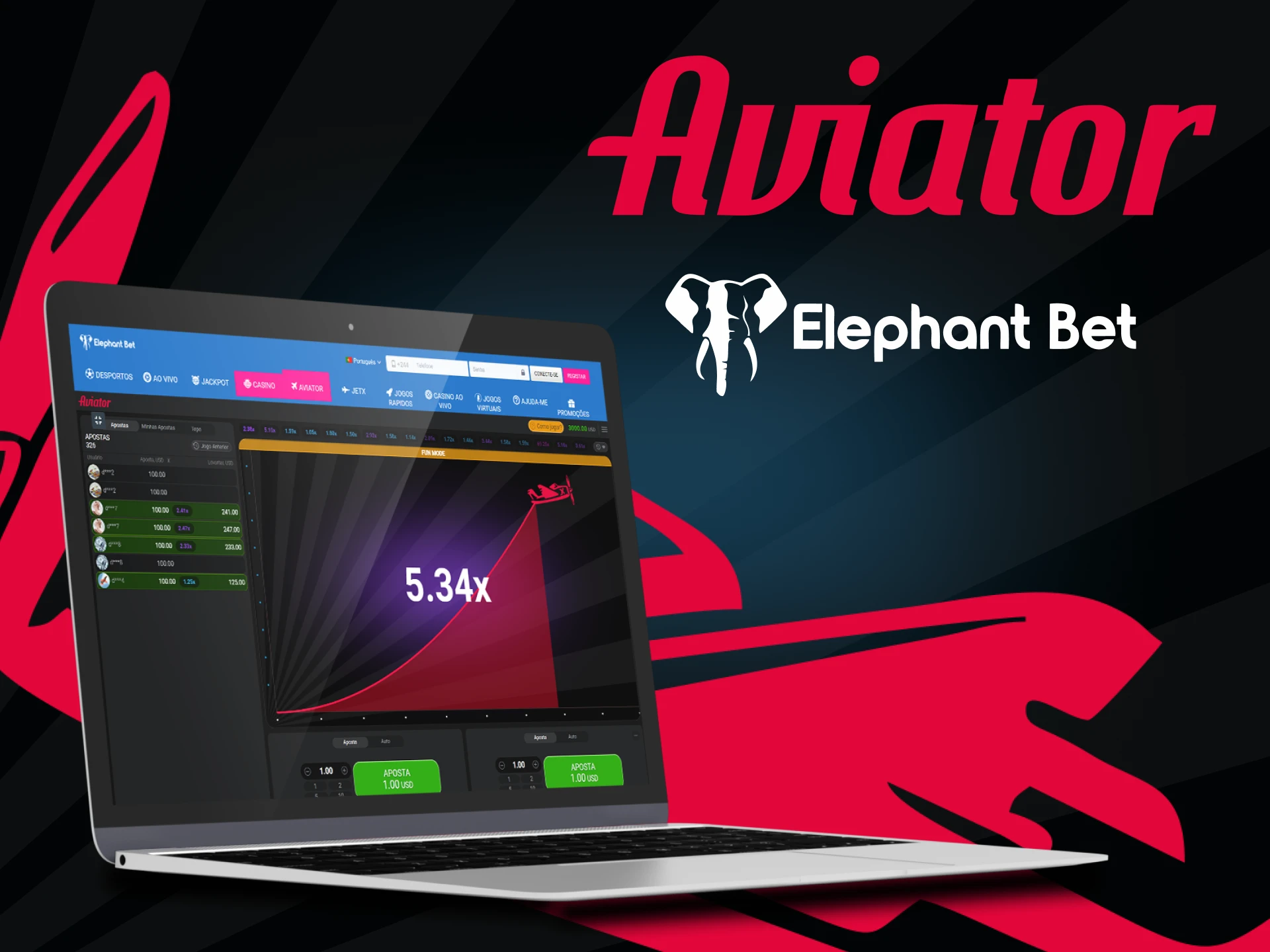 Para jogar Aviator, escolha o serviço Elephantbet.