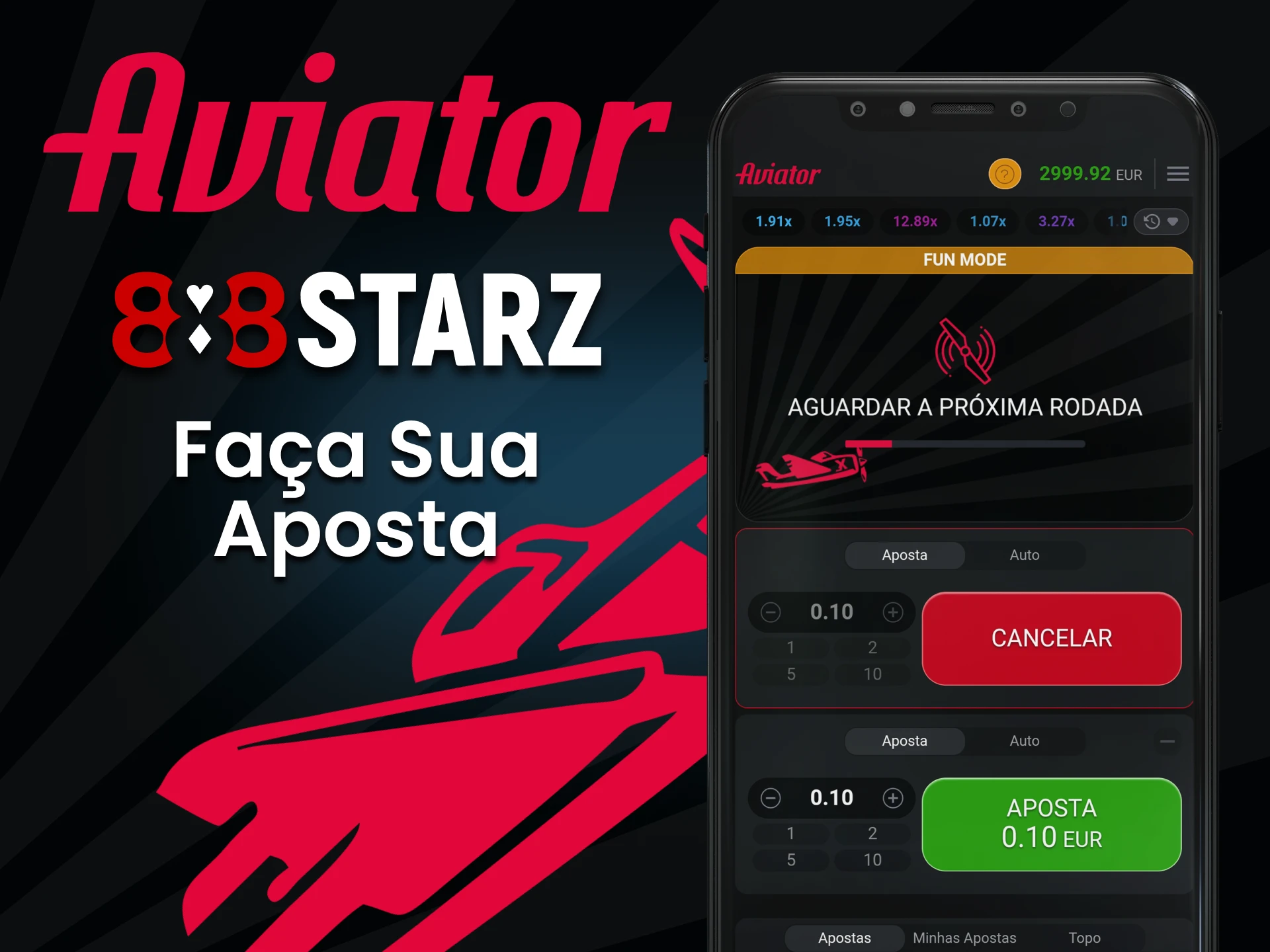 Faça sua primeira aposta no jogo Aviator por meio do aplicativo 888starz.