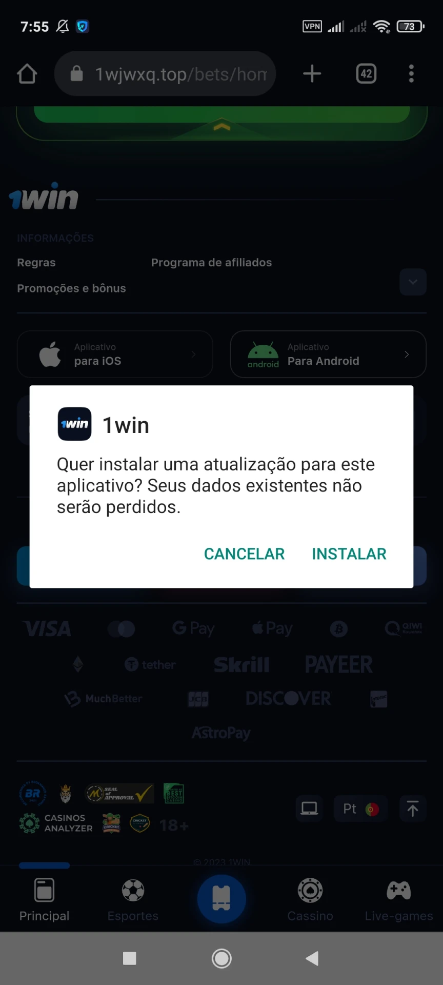 Instale o aplicativo 1win.