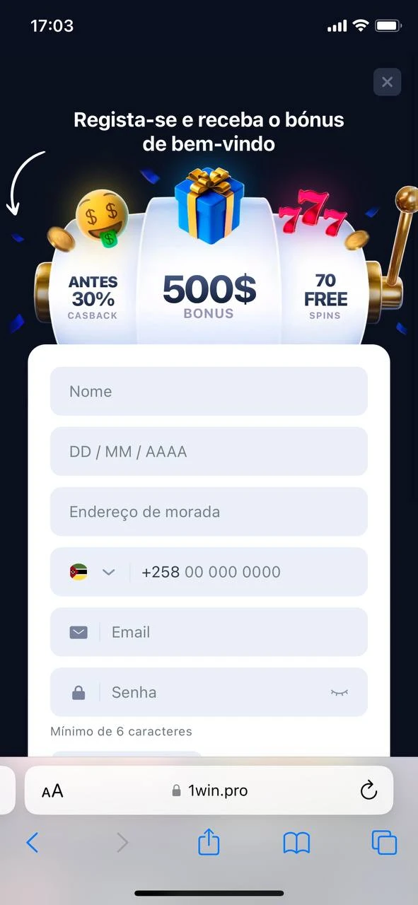 Certifique-se de que a aplicação 1win app está instalada, registe-se e jogue.