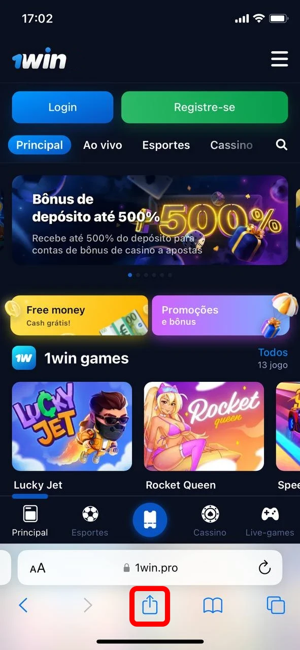 Aceda ao sítio Web para instalar a aplicação 1win.