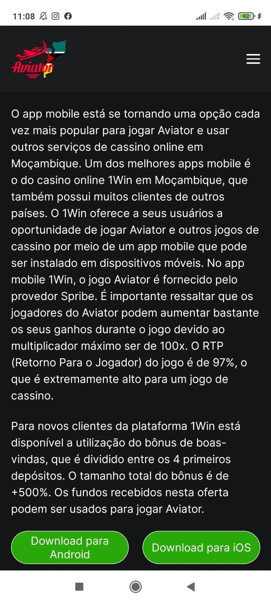 Visite a página principal do site para baixar o aplicativo 1win.