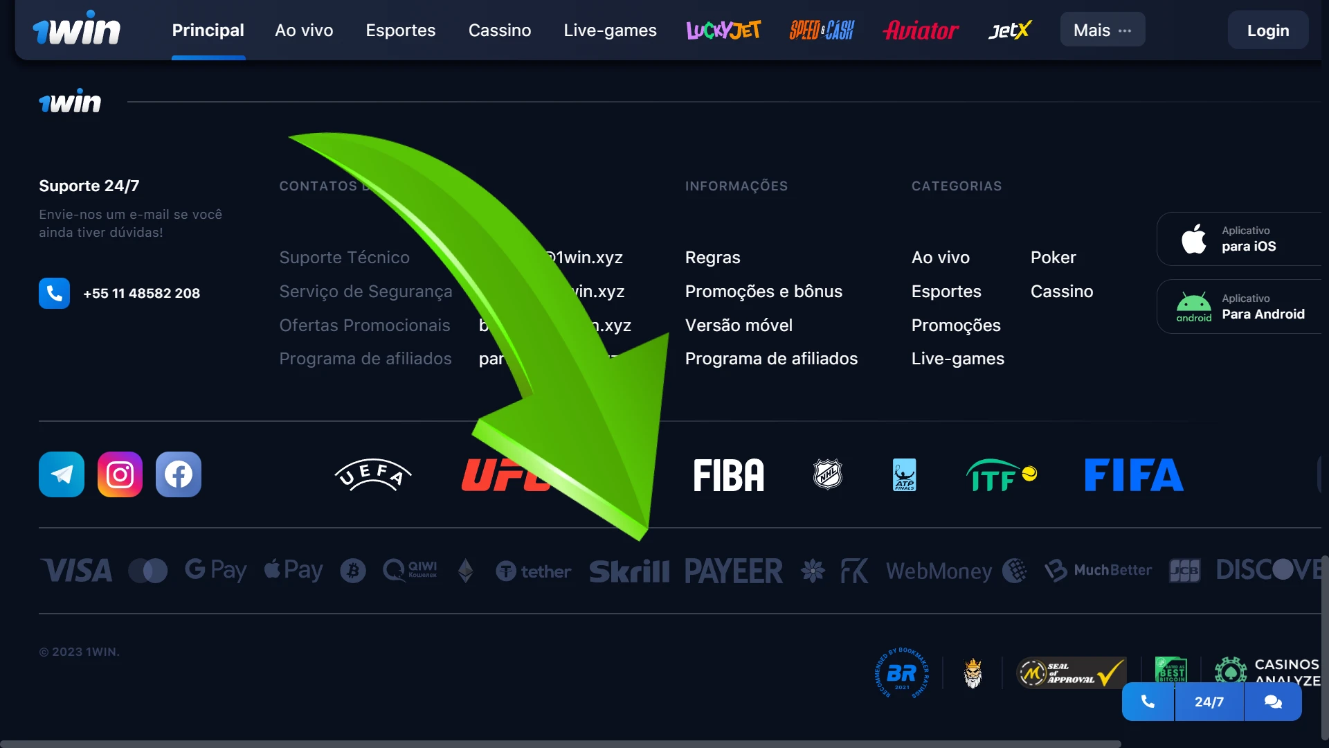 Faça um depósito para jogar Aviator no 1win.