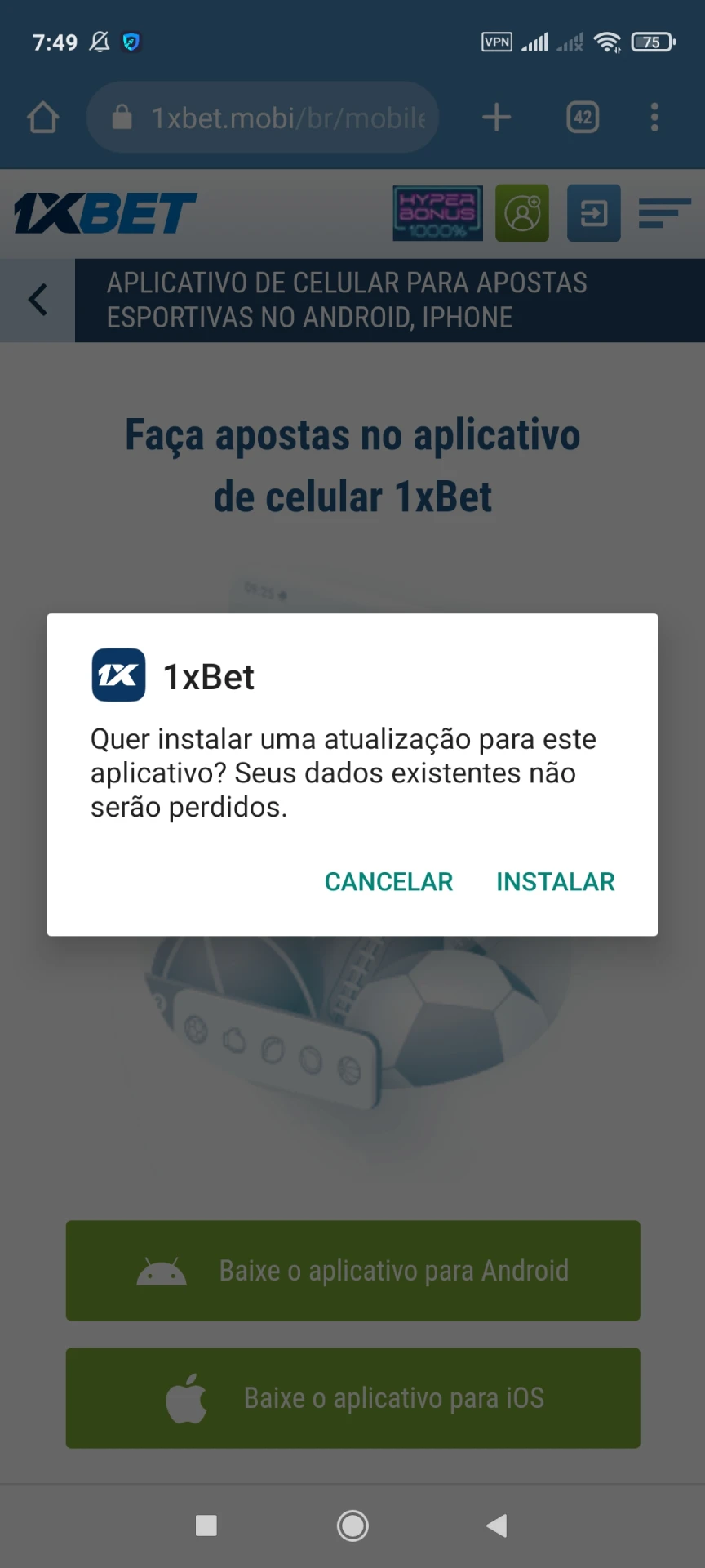 Instale o aplicativo 1xbet.