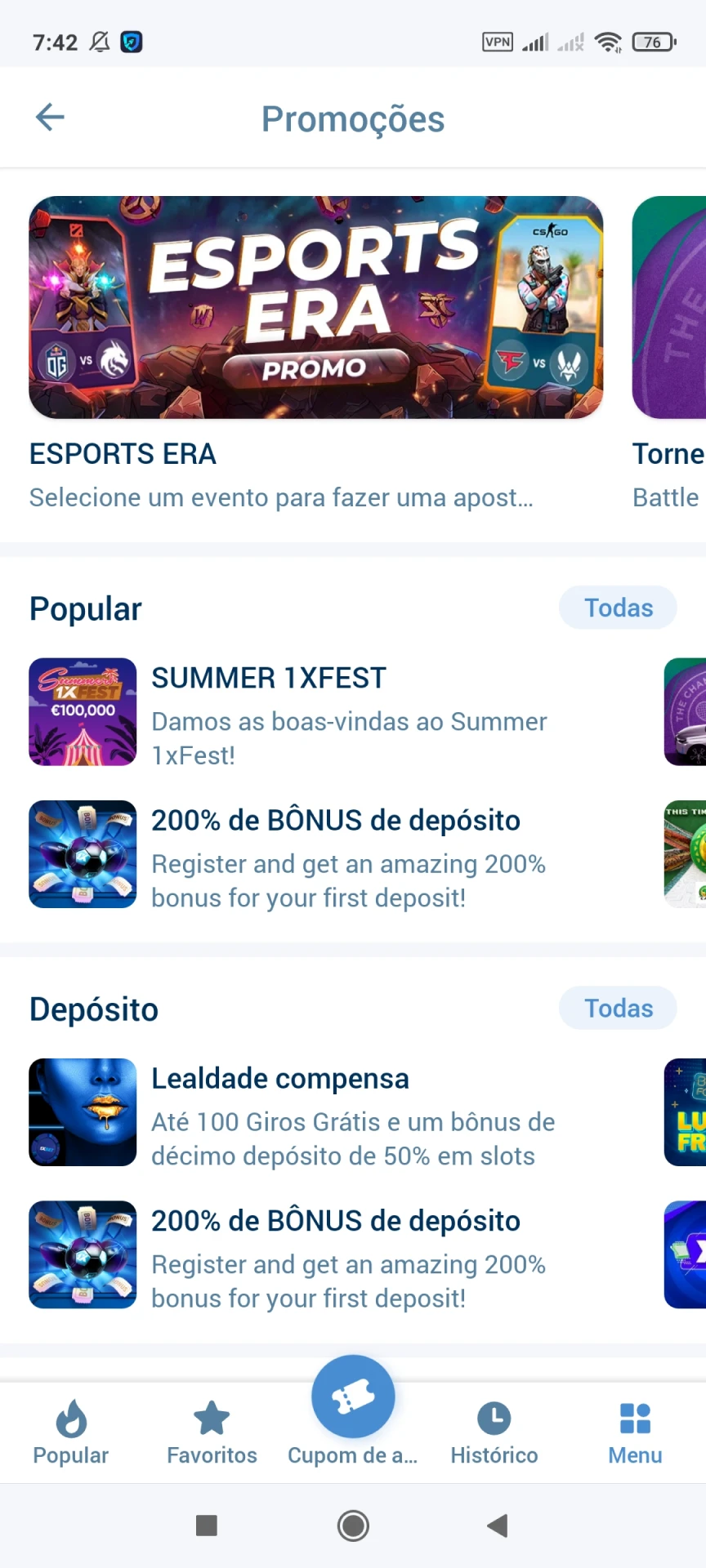 Visite a página de bônus para o aplicativo 1xbet.