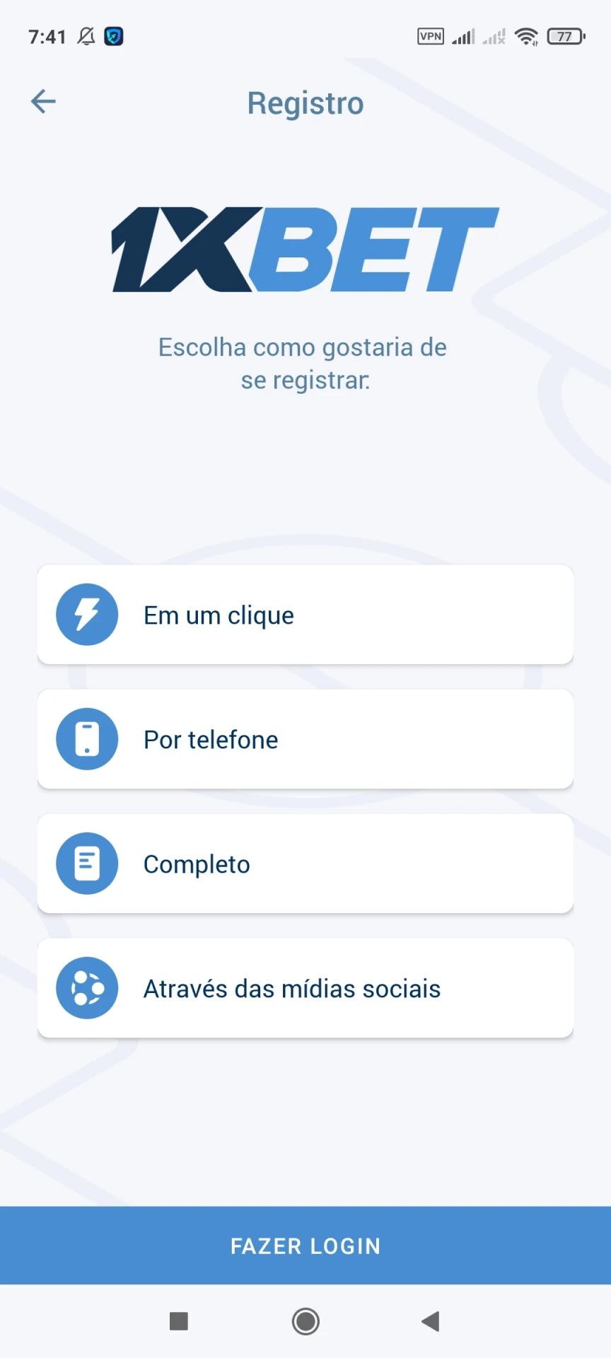 Visite a página de registro do aplicativo 1xbet.