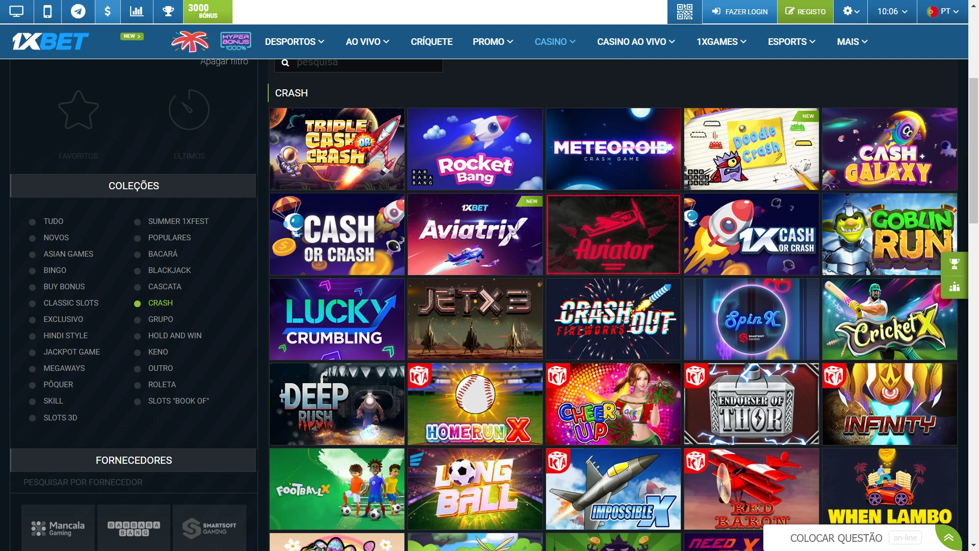 Explore a página de jogos no site da 1xbet.