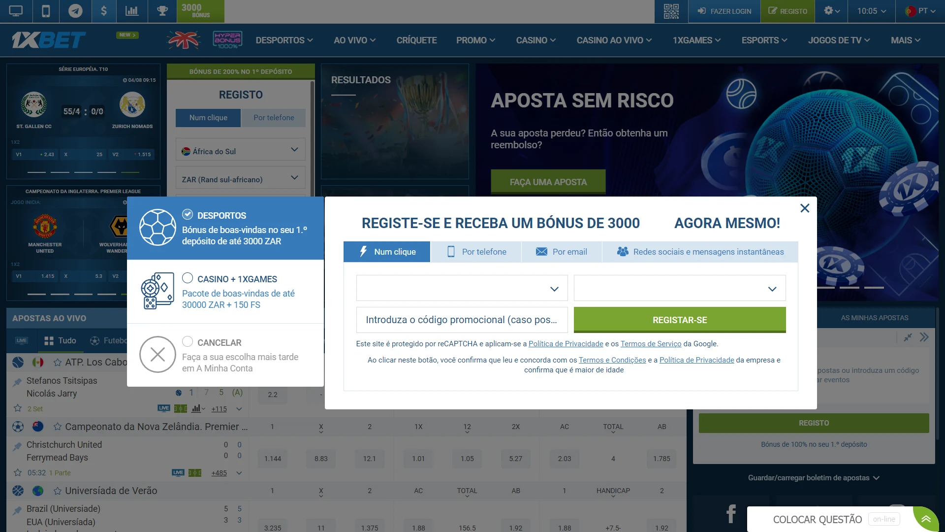 Examine a página de registro no site da 1xbet.