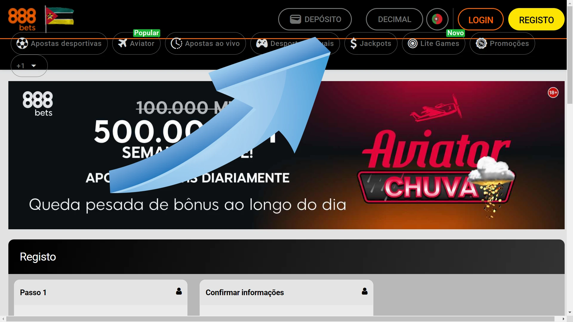 Faça um depósito no site da 888bets.