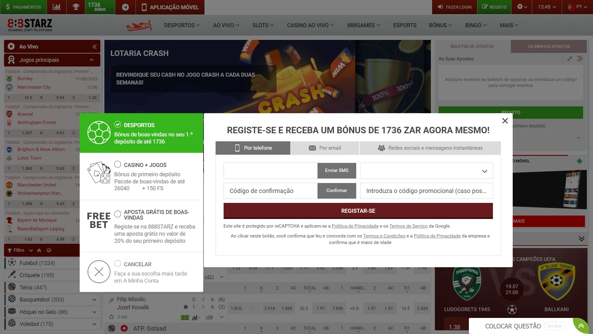 Registre-se no site da 888starz.