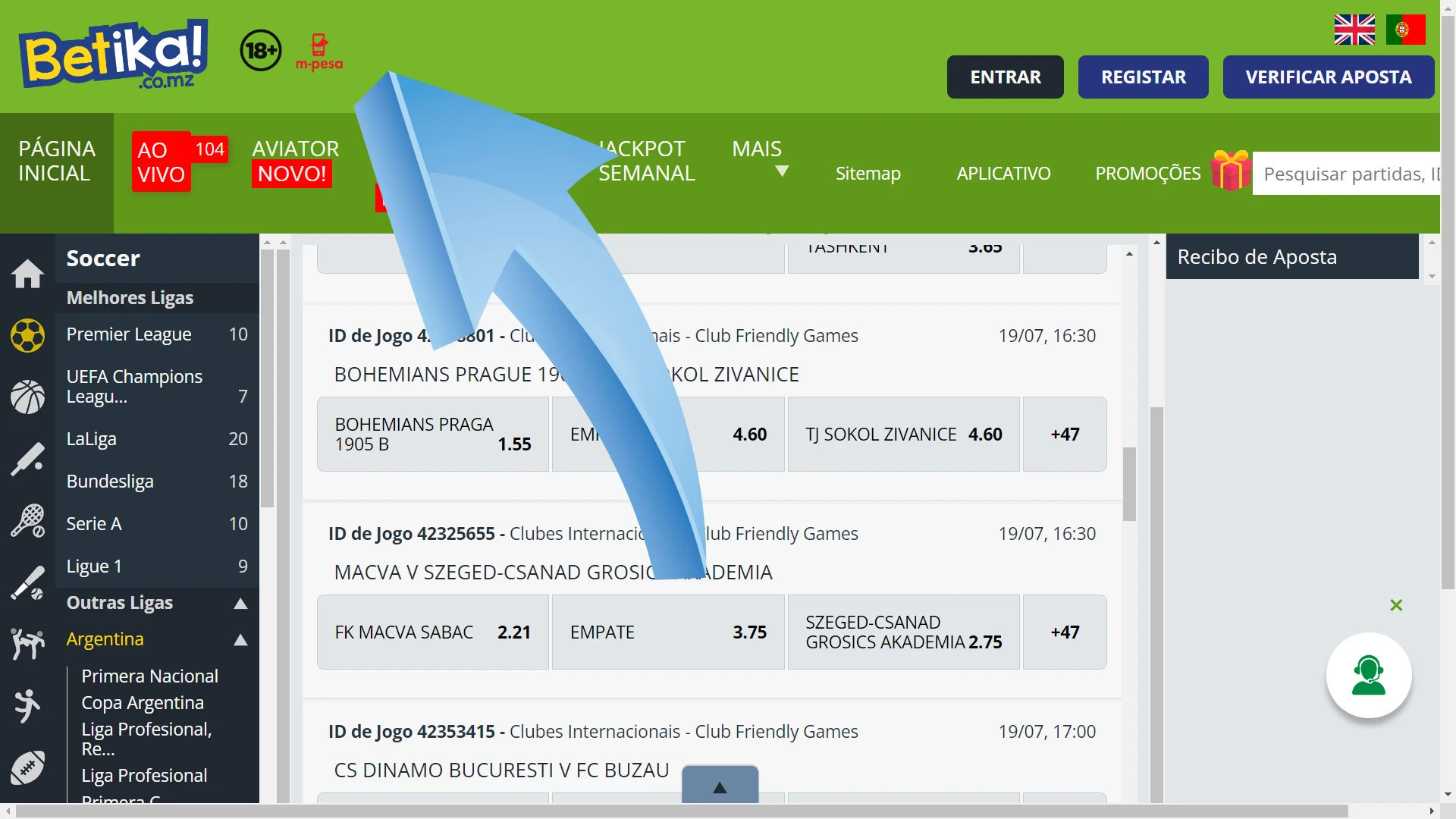 Faça um depósito no site da Betika.