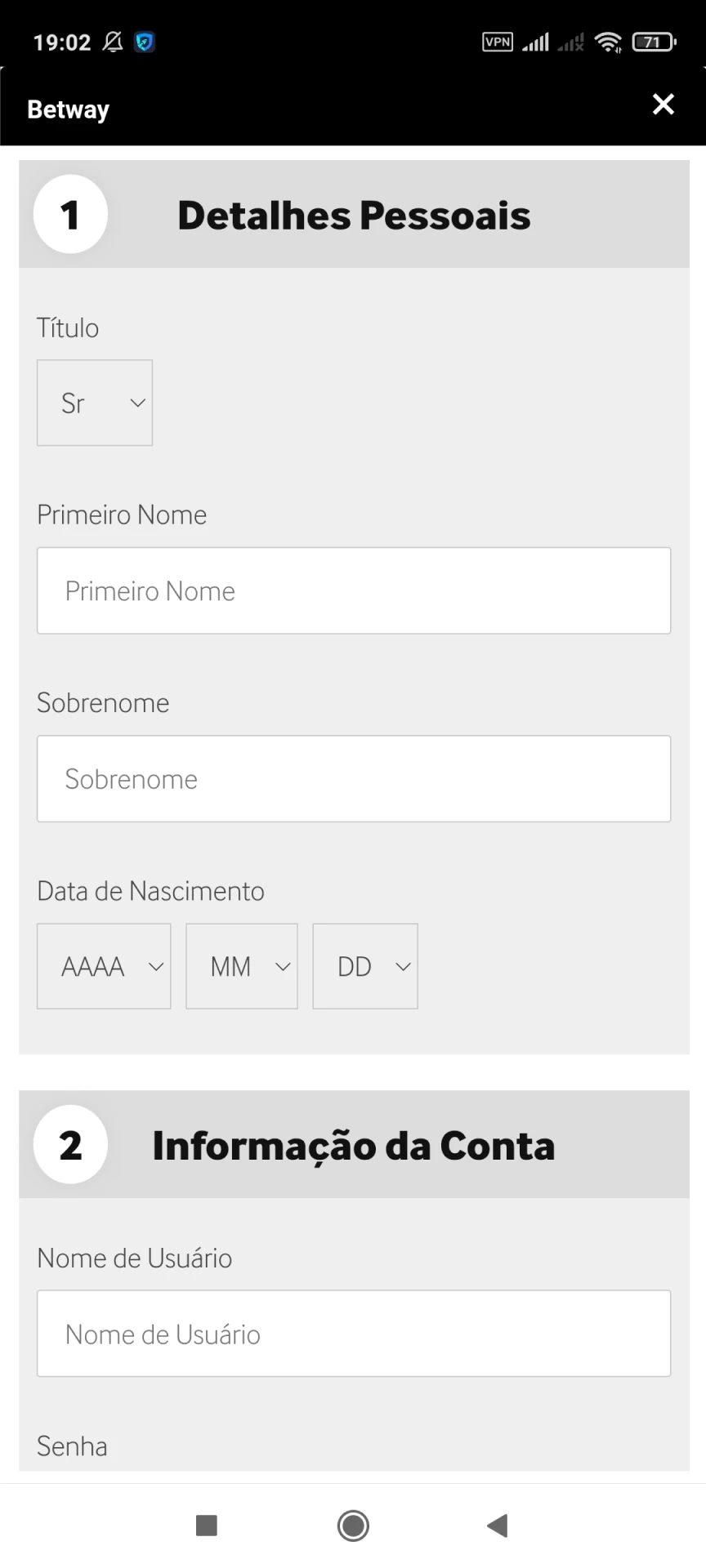 Visite a página de registro do aplicativo Betway.