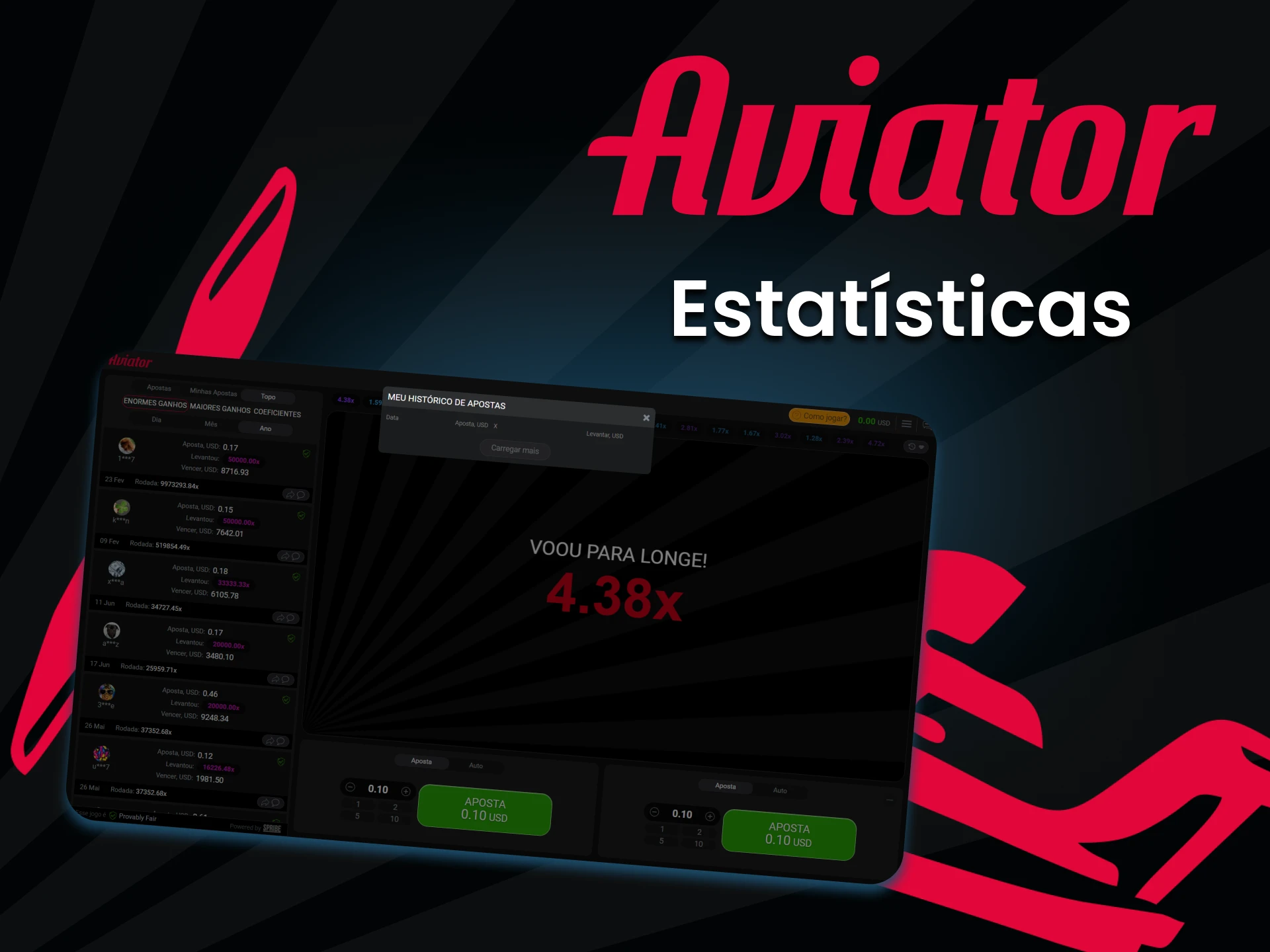 Você pode descobrir os resultados de seus jogos diretamente no jogo Aviator em uma seção especial.