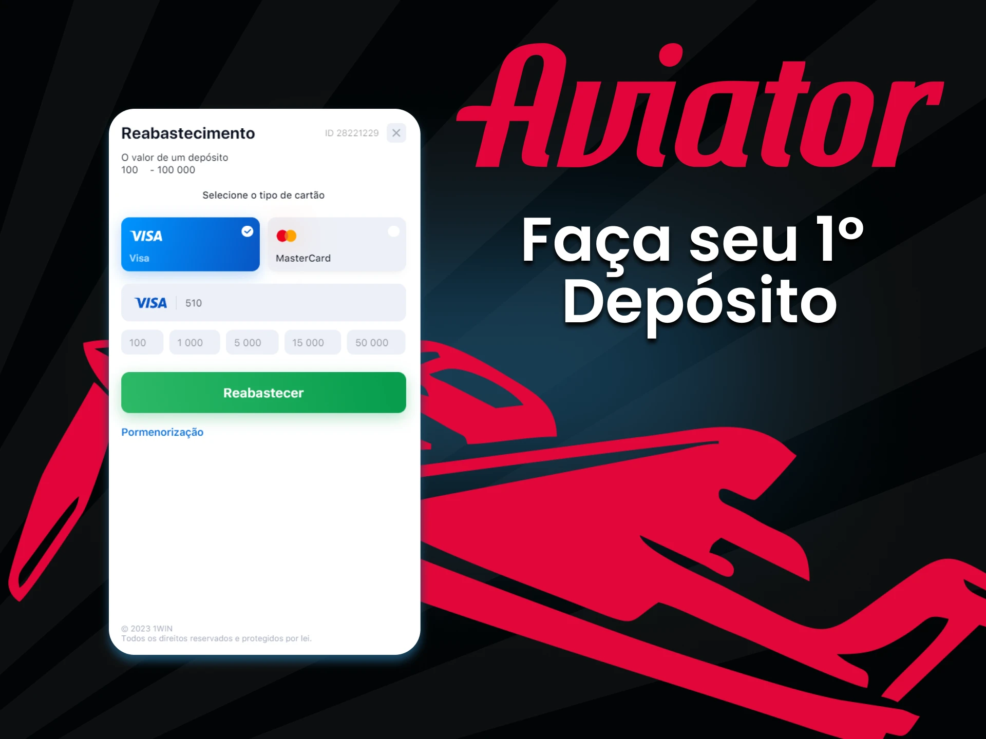 Recarregue seu primeiro depósito para o jogo Aviator.