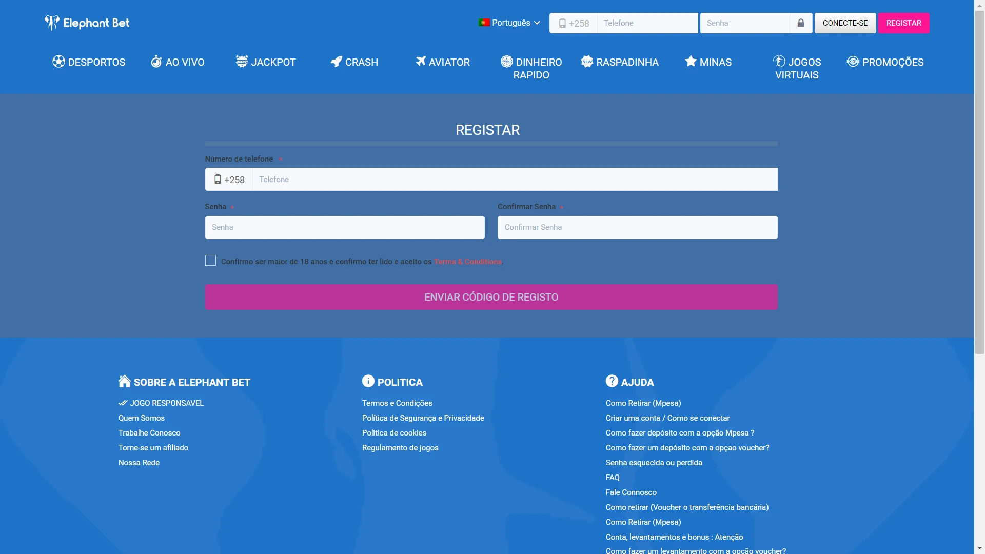 Registre-se no site da Elephantbet.
