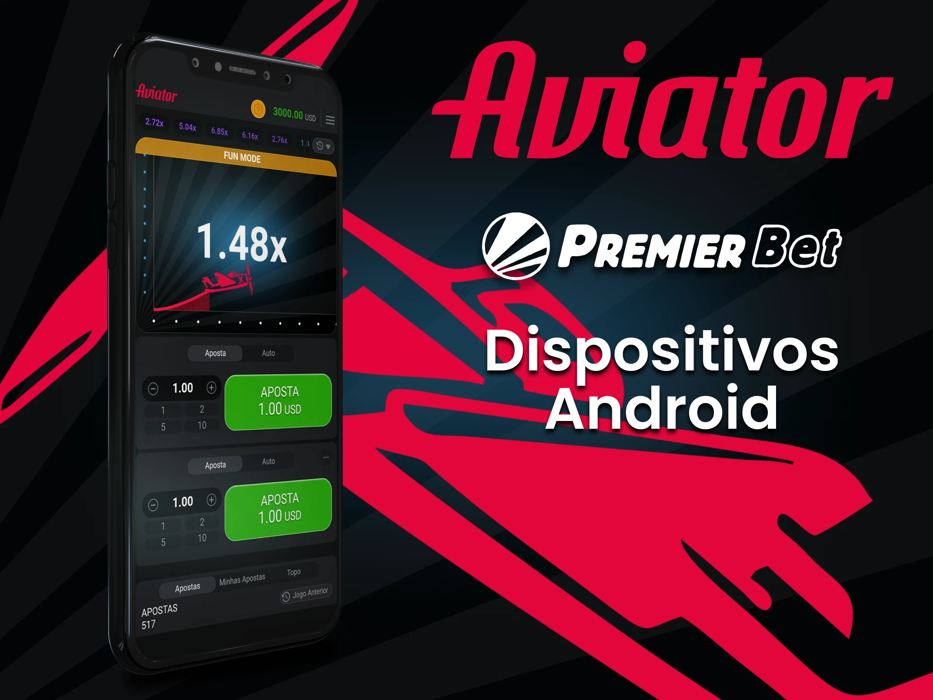 Jogue Aviator através do aplicativo Premier Bet para Android.