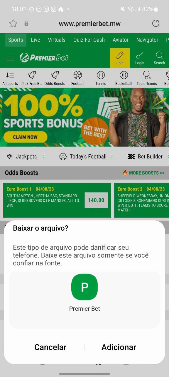 Comece a utilizar a aplicação Premier Bet.