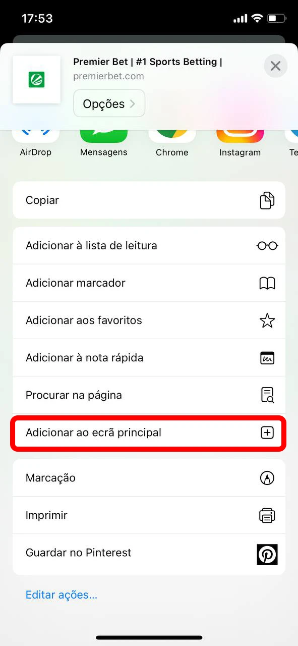 Instale o ícone da aplicação Premier Bet no seu ambiente de trabalho.