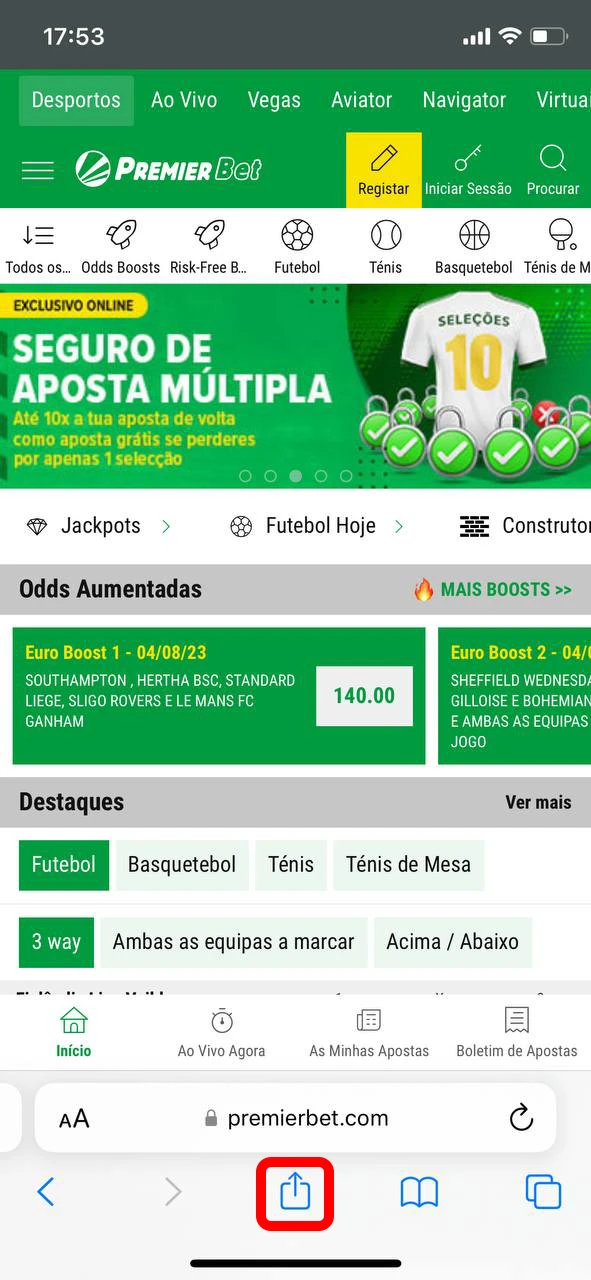 Aceder ao sítio Web oficial da Premier Bet.