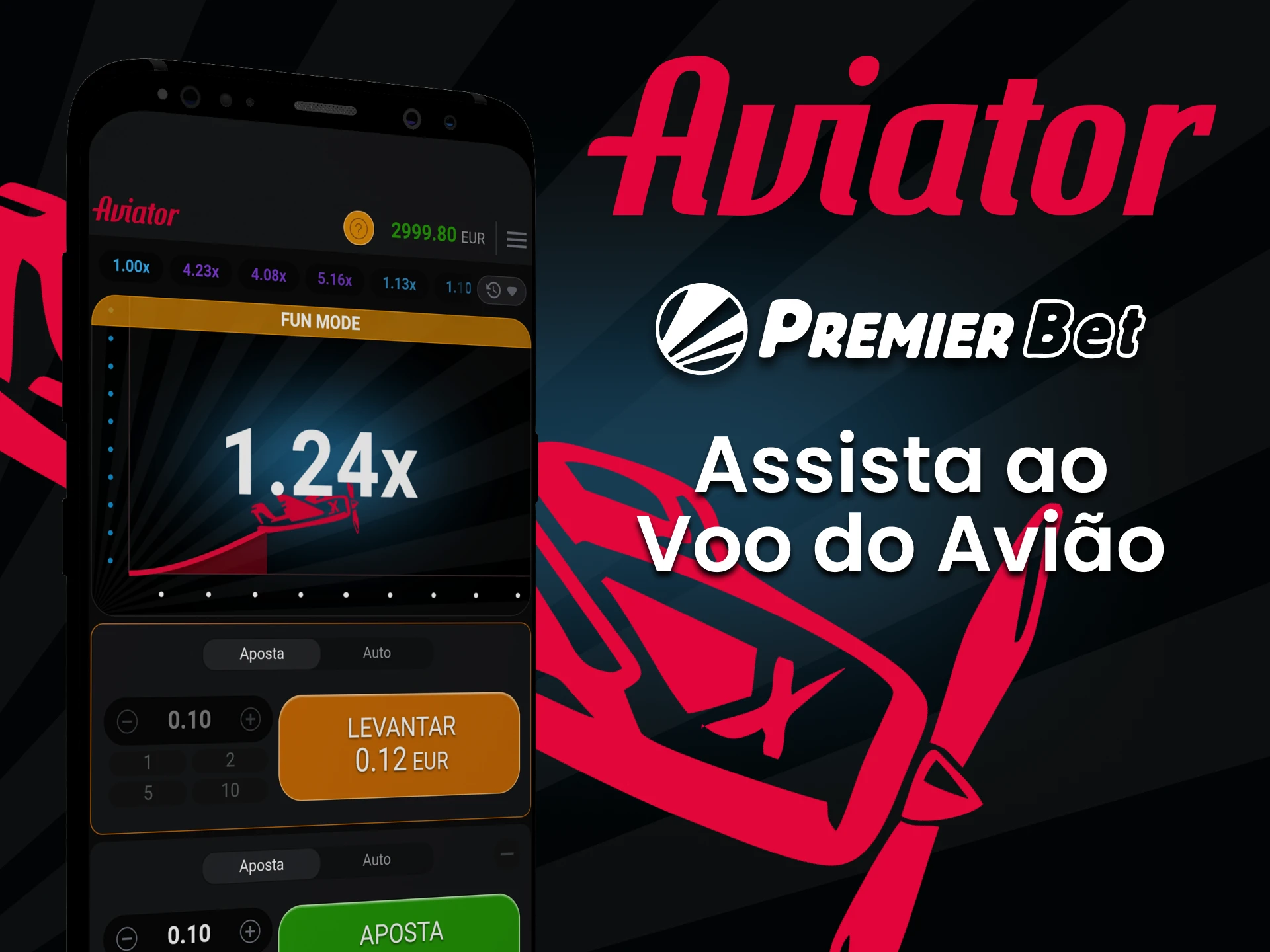 Assista ao processo de voo do jogo Aviator da Premier Bet.