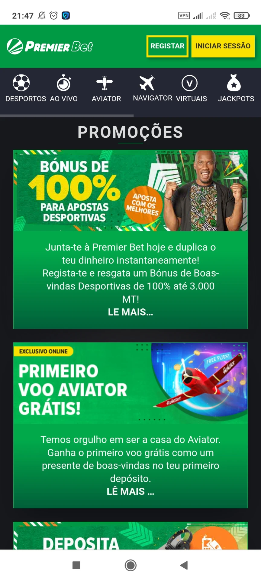 Visite a página de bônus do aplicativo Premier Bet.