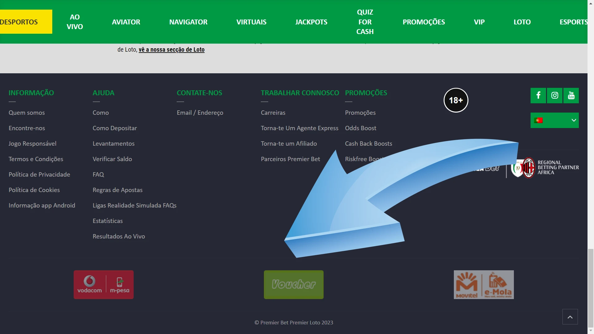 Faça um depósito no site da Premierbet.