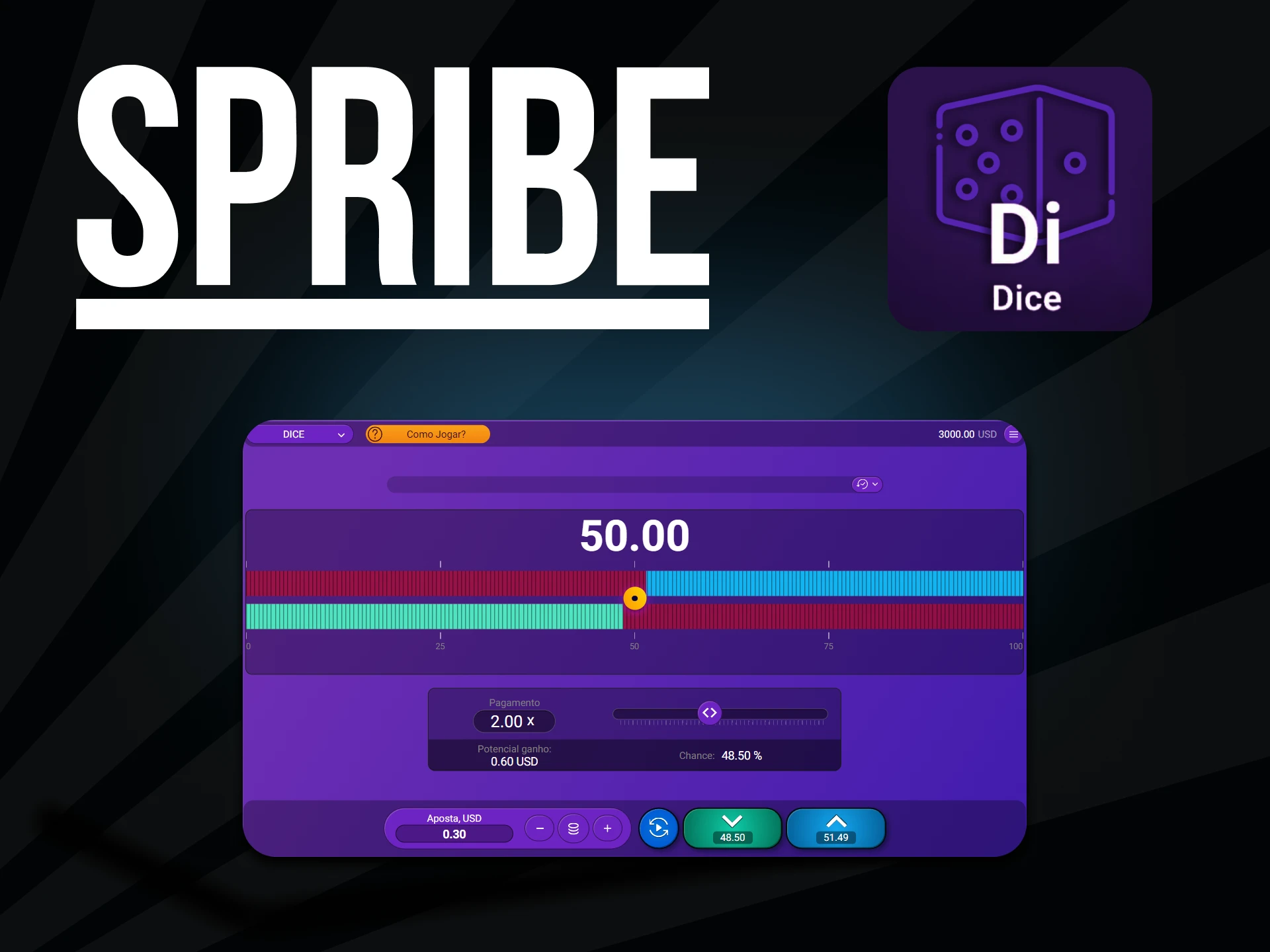 Para um jogo Spribe, escolha Dice.