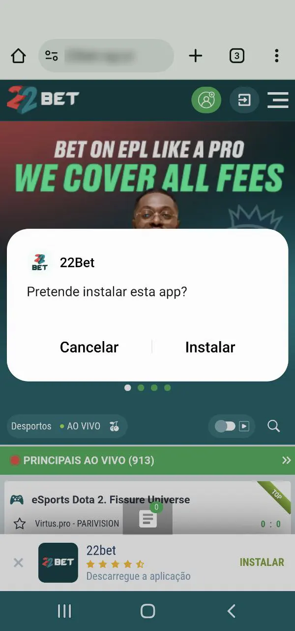 Instale o ficheiro e abra o Aviator no 22bet Casino.
