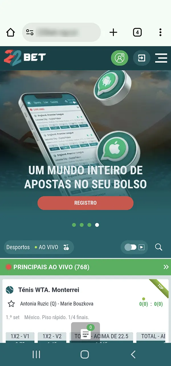 O jogo Aviator está disponível no site oficial da 22bet.