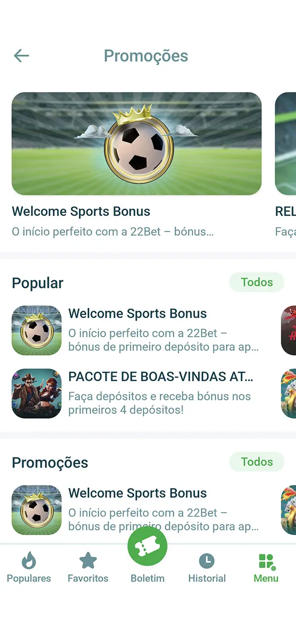 Confira as promoções e utilize-as no Aviator no 22bet Casino.