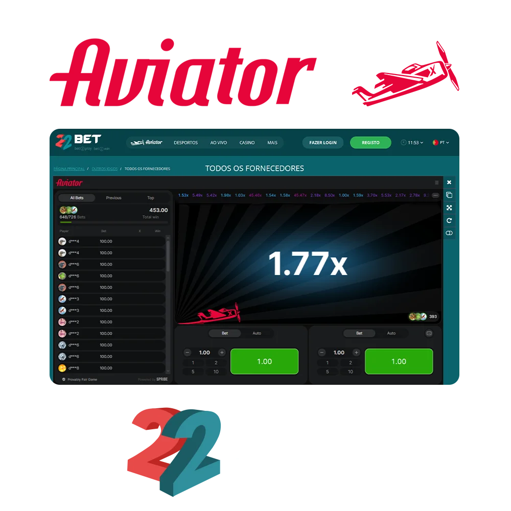 Ganhe jogando Aviator no Casino 22bet.