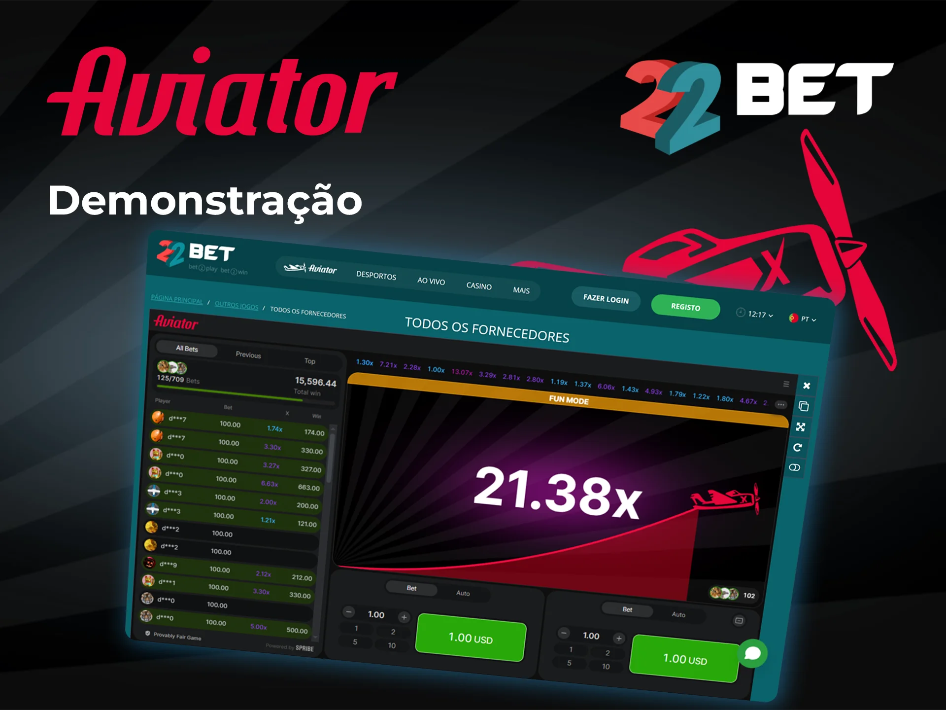 Experimente o modo de demonstração e conheça o Aviator no casino 22bet.