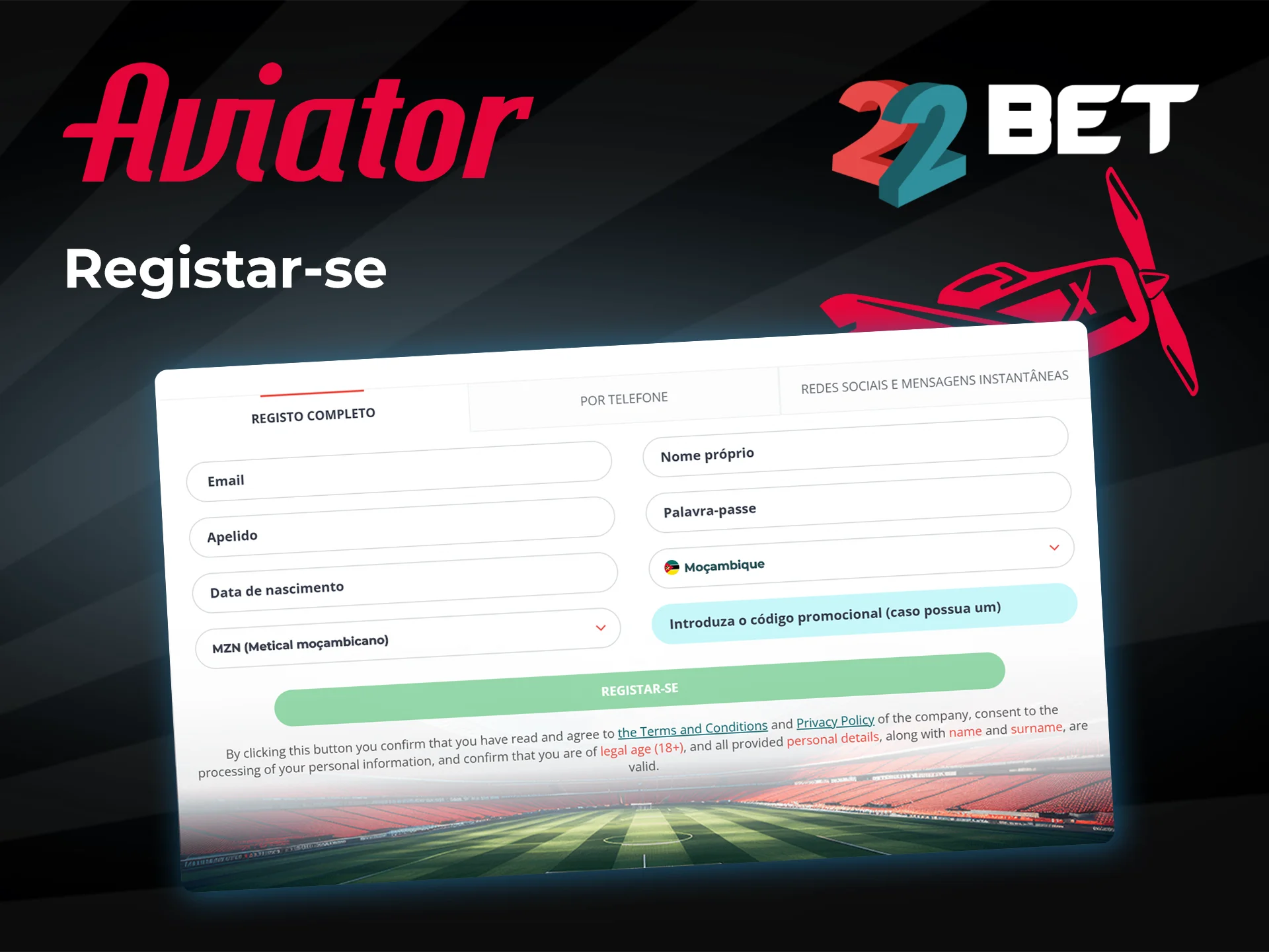 Registe-se e comece a jogar Aviator no Casino 22bet.