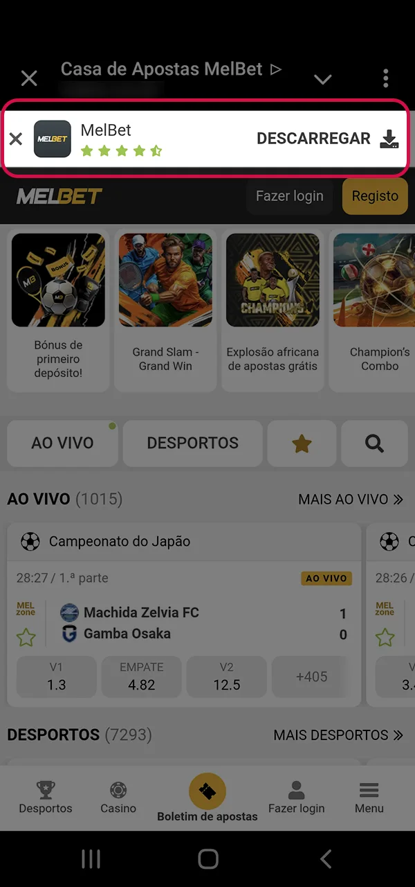 Abra a secção pretendida e tenha acesso ao Aviator na Melbet.