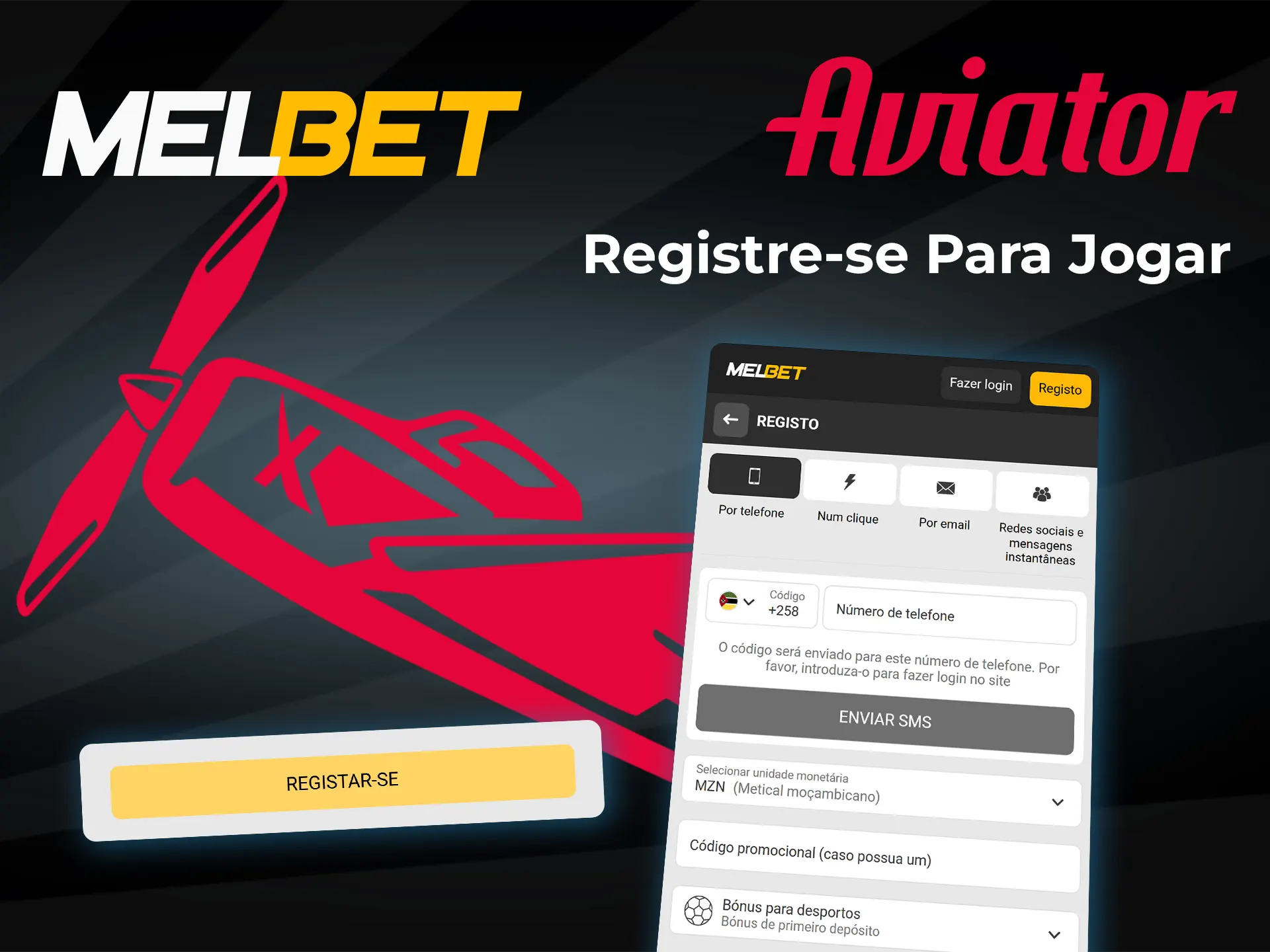 Registe-se e abra o Aviator no Melbet Casino.