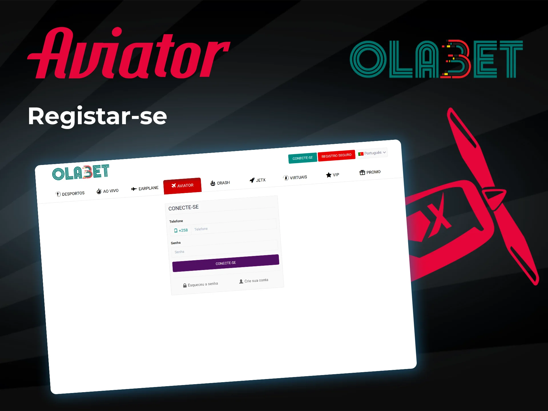 Registe-se e abra o Aviator no Olabet Casino.
