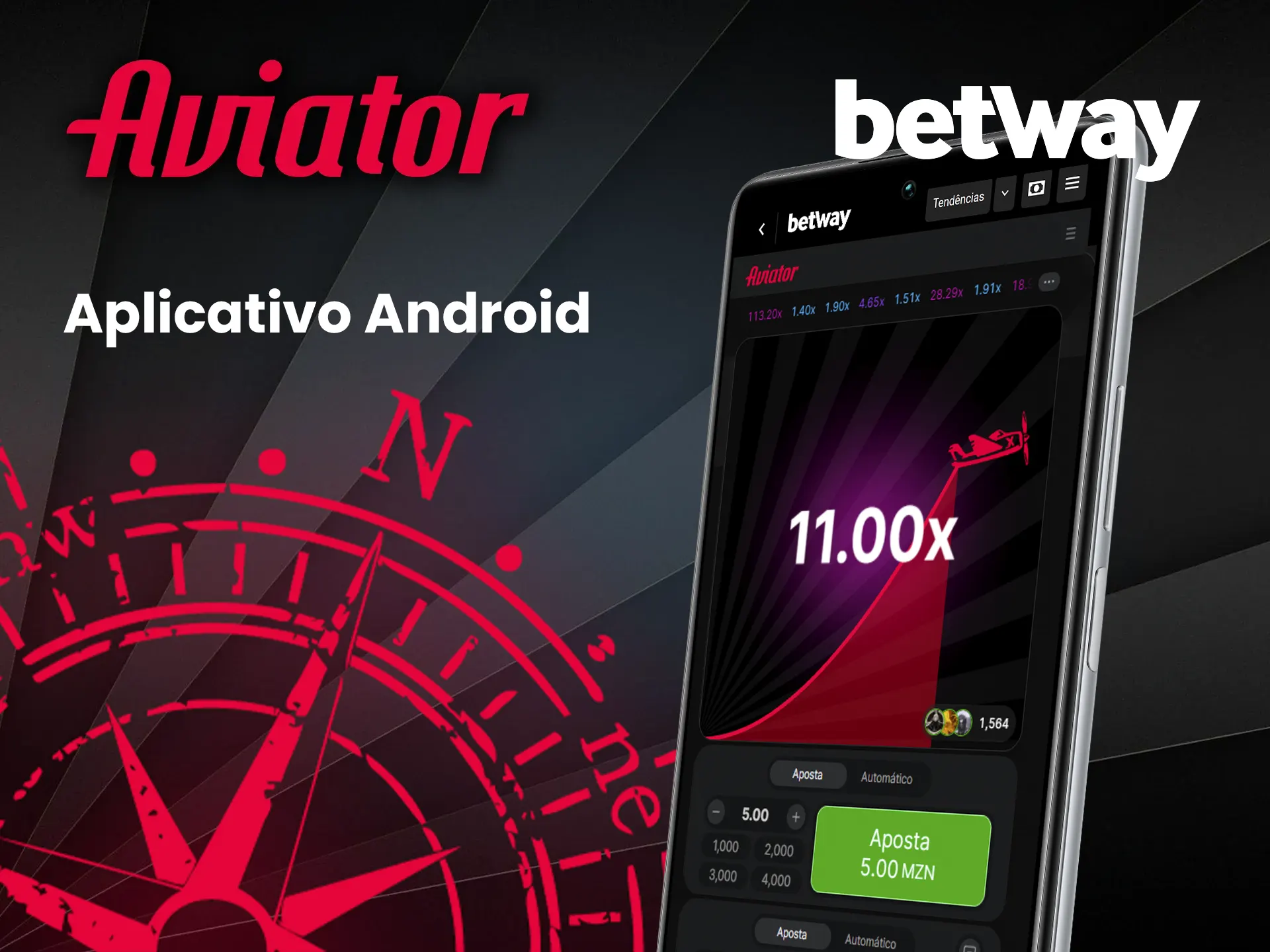 Jogue na aplicação Betway para Android e tente a sua sorte no jogo Aviator.