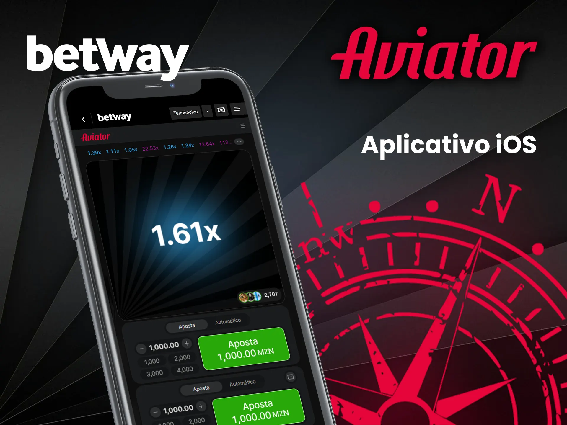Descarregue a aplicação Betway para iOS e comece a jogar Aviator.